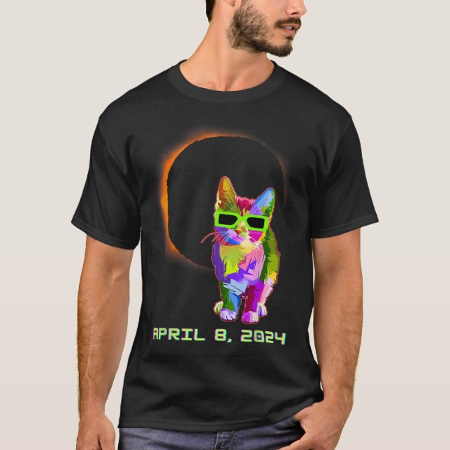 Solar Eclipse 2024 Cat Wearing Solar Eclipse Glass T-Shirt (Front)