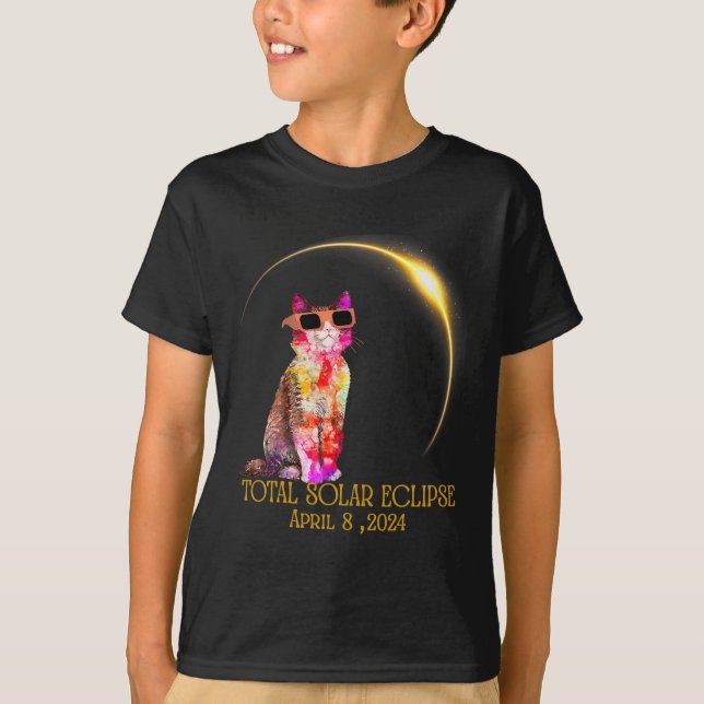 Solar Eclipse 2024 Cat Wearing Solar Eclipse Glass T-Shirt (Front)