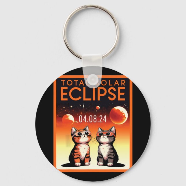 Solar Eclipse 2024 Cats Total Solar Eclipse 4.08.2 Key Ring (Front)