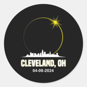 Solar Eclipse 2024 Cleveland Skyline Ohio Solar Ec Classic Round Sticker