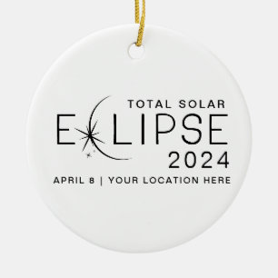 Solar Eclipse 2024 Custom Location Commemorative Ceramic Tree Decoration