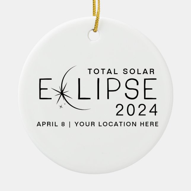 Solar Eclipse 2024 Custom Location Commemorative Ceramic Tree Decoration (Front)