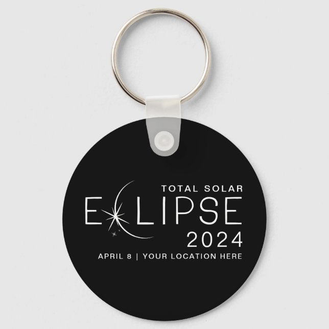 Solar Eclipse 2024 Custom Location Commemorative Key Ring (Front)