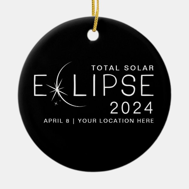 Solar Eclipse 2024 Custom Location Photo Keepsake Ceramic Tree Decoration (Front)