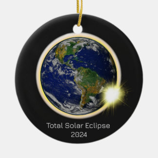 Solar Eclipse 2024 earth sun moon Ceramic Tree Decoration