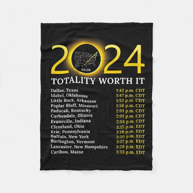 Solar Eclipse 2024 Funny Totality Worth It Total U Fleece Blanket (Front)