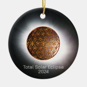 Solar Eclipse 2024 Gold Sparkling Flower of Life Ceramic Tree Decoration