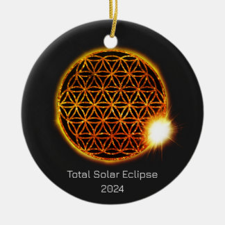 Solar Eclipse 2024 Gold Sparkling Flower of Life Ceramic Tree Decoration
