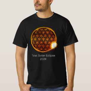 Solar Eclipse 2024 Gold Sparkling Flower of Life T-Shirt