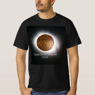 Solar Eclipse 2024 Gold Sparkling Flower of Life T-Shirt