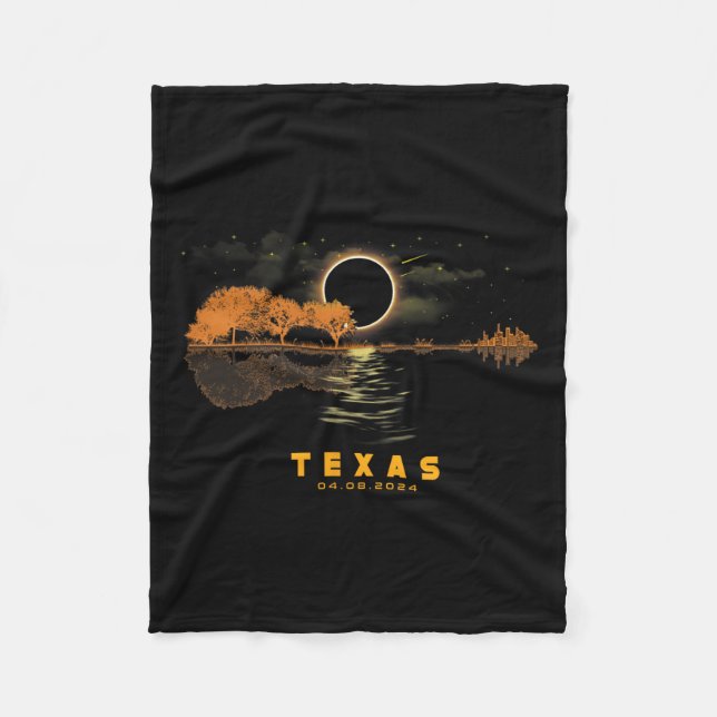 Solar Eclipse 2024 Guitar 04.08.24 Totality Texas  Fleece Blanket (Front)