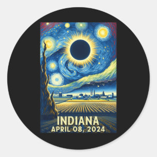 Solar Eclipse 2024 Indiana Starry Night Classic Round Sticker