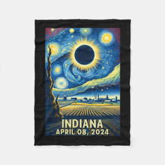 Solar Eclipse 2024 Indiana Starry Night  Fleece Blanket