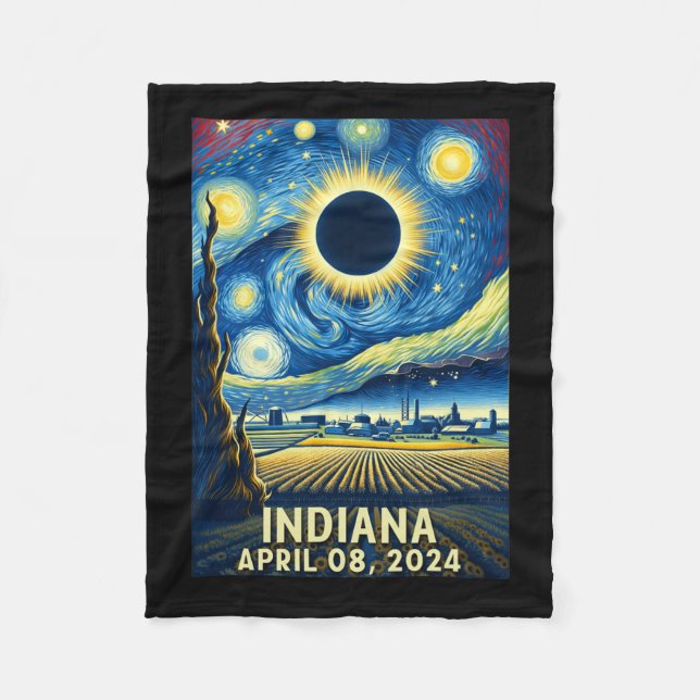 Solar Eclipse 2024 Indiana Starry Night  Fleece Blanket (Front)