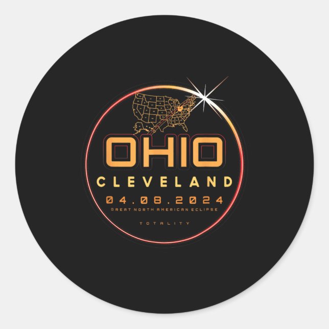 Solar Eclipse 2024 Ohio Cleveland Total Eclipse To Classic Round Sticker (Front)
