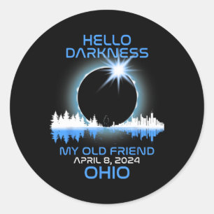 Solar Eclipse 2024 Ohio Hello Darkness My Old Frie Classic Round Sticker