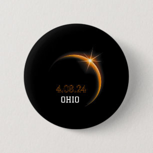 Solar Eclipse 2024 Ohio Totality Spring 4.08.24  6 Cm Round Badge
