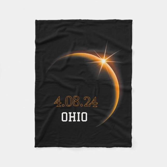 Solar Eclipse 2024 Ohio Totality Spring 4.08.24  Fleece Blanket (Front)