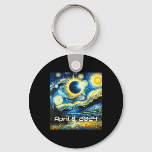 Solar Eclipse 2024 Starry Night Painting Van Gogh Key Ring