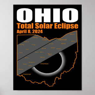 Solar Eclipse 2024 State Ohio Map Total Solar Ecli Poster