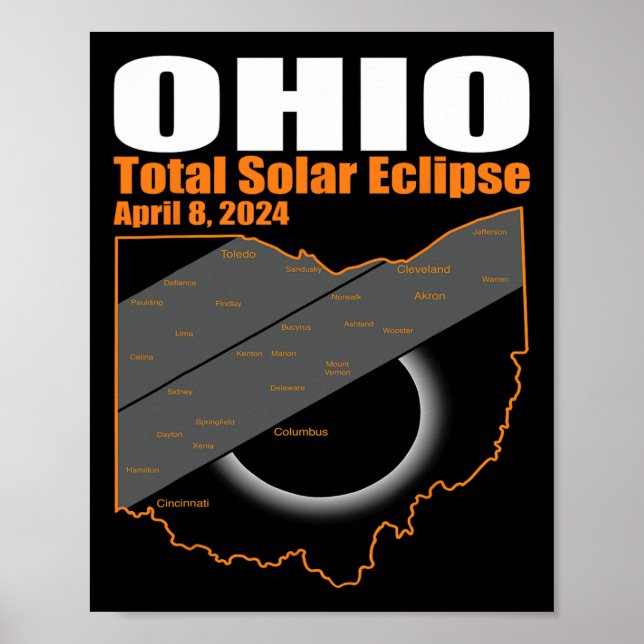 Solar Eclipse 2024 State Ohio Map Total Solar Ecli Poster (Front)