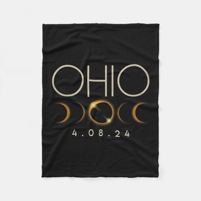 Solar Eclipse 2024 State Ohio Total Solar Eclipse  Fleece Blanket (Front)