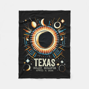 Solar Eclipse 2024 Texas April 8 Abstract Moon Sun Fleece Blanket