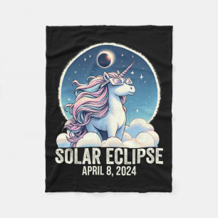 Solar Eclipse 2024 Unicorn Wearing Glasses April 8 Fleece Blanket