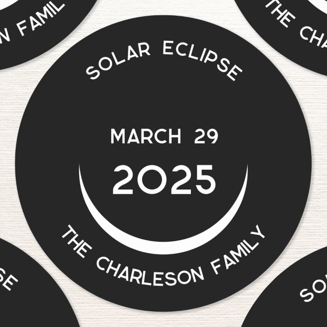 Solar Eclipse 2025 Personalised Classic Round Sticker (Partial Solar Eclipse March 29 2025 personalized sticker)