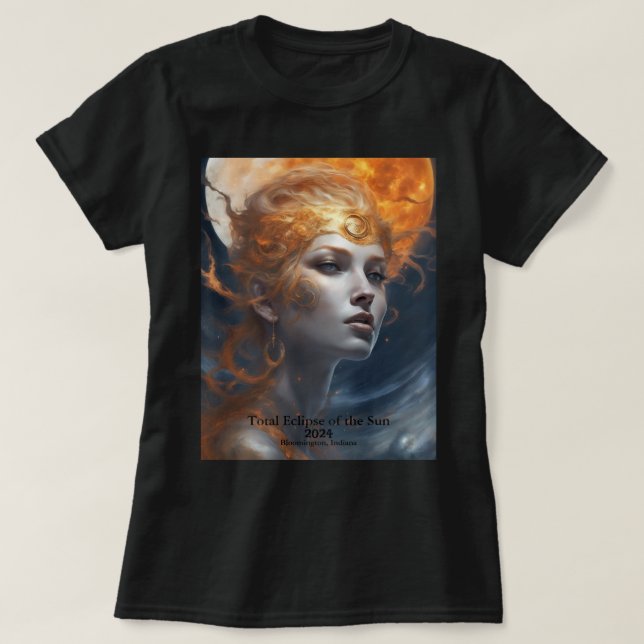 Solar Eclipse 2 Sides YOUR Text Sun Goddess T-Shirt (Design Front)