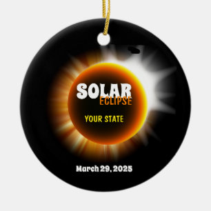 Solar Eclipse 3/29/2025 Custom Text Ceramic Tree Decoration