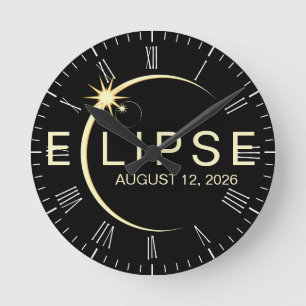 Solar Eclipse Astronomy Event 2026 Round Clock
