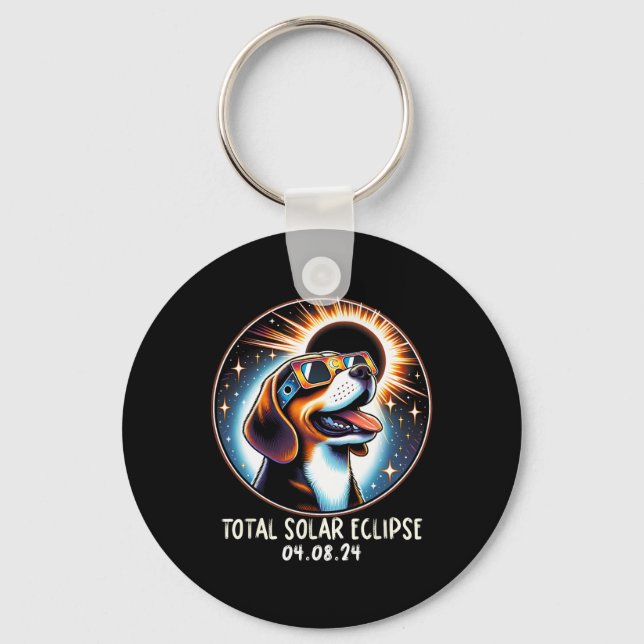 Solar Eclipse Beagle Wearing Glasses Pet April 8 2 Key Ring (Front)