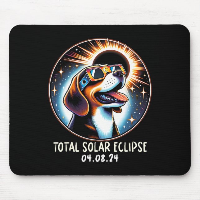 Solar Eclipse Beagle Wearing Glasses Pet April 8 2 Mouse Mat (Front)