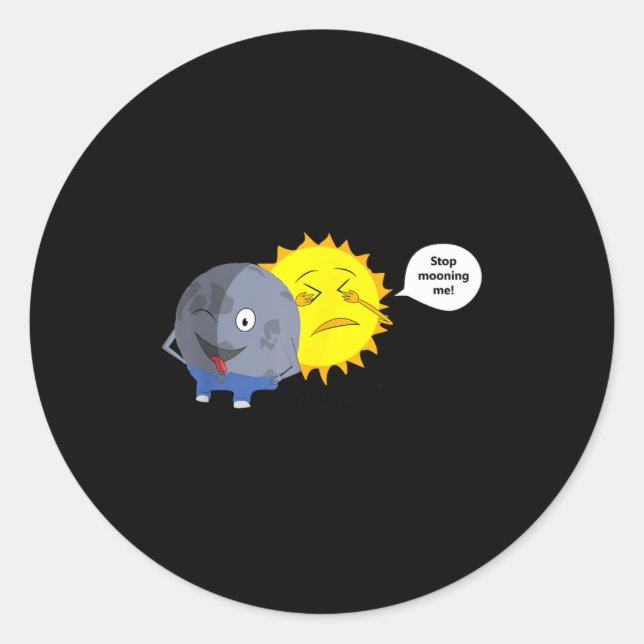 Solar Eclipse Cartoon Classic Round Sticker (Front)
