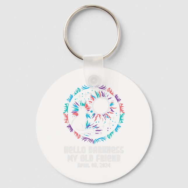 Solar Eclipse Cat Hello Darkness April 8 Women Gir Key Ring (Front)
