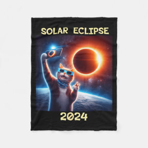 Solar Eclipse Cat Illustration Fleece Blanket