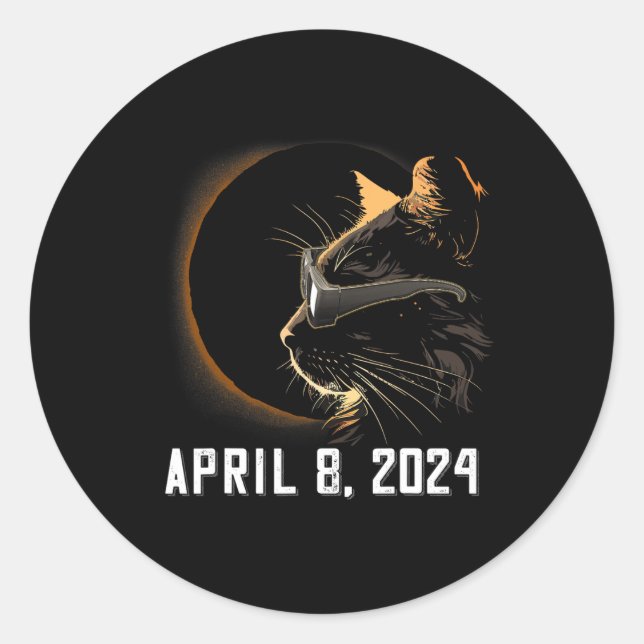 Solar Eclipse Cat Solar Eclipse Glasses Cat  Classic Round Sticker (Front)