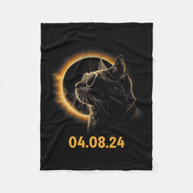 Solar Eclipse Cat Solar Eclipse Glasses Cat Fun  Fleece Blanket (Front)