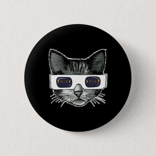 Solar Eclipse Cat Wearing Solar Eclipse Glasses  6 Cm Round Badge (Front)