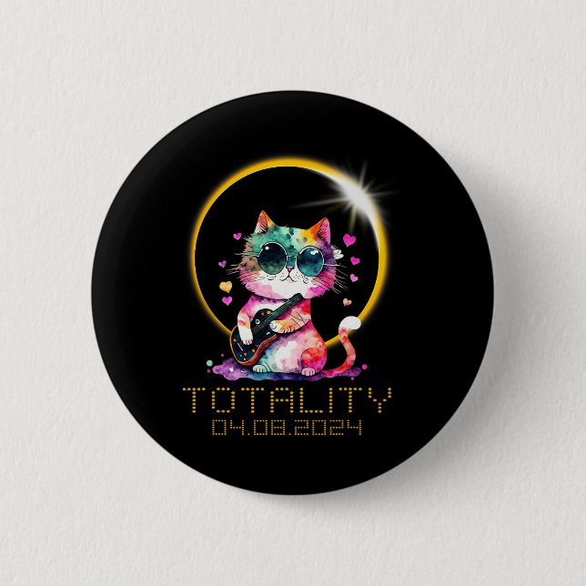 Solar Eclipse Cat Wearing Solar Eclipse Glasses  6 Cm Round Badge (Front)
