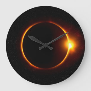 Solar Eclipse Dark Sun & Moon Large Clock
