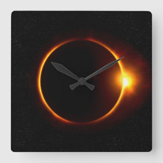 Solar Eclipse Dark Sun & Moon Square Wall Clock