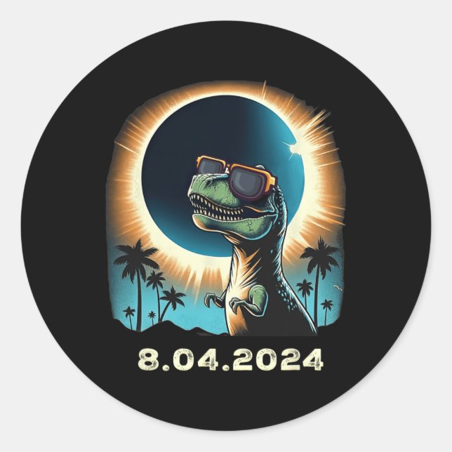 Solar Eclipse Dino With Solar Eclipse Gles  Classic Round Sticker (Front)