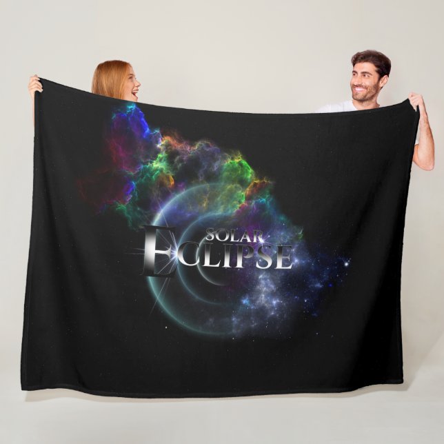 Solar Eclipse Fractal Art Spacescape Fleece Blanket (In Situ)