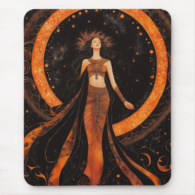 Solar Eclipse Goddess in Orange & Black Mouse Mat (Front)