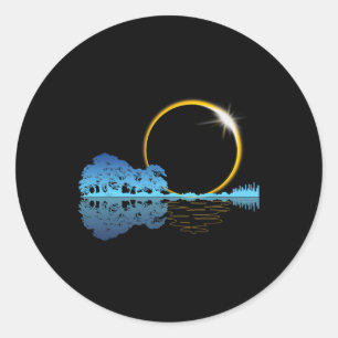 Solar Eclipse Guitar Nature Moon Retro Style Guita Classic Round Sticker