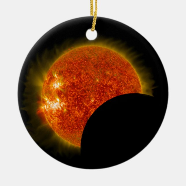 Solar Eclipse in Progress Ceramic Tree Decoration (Front)