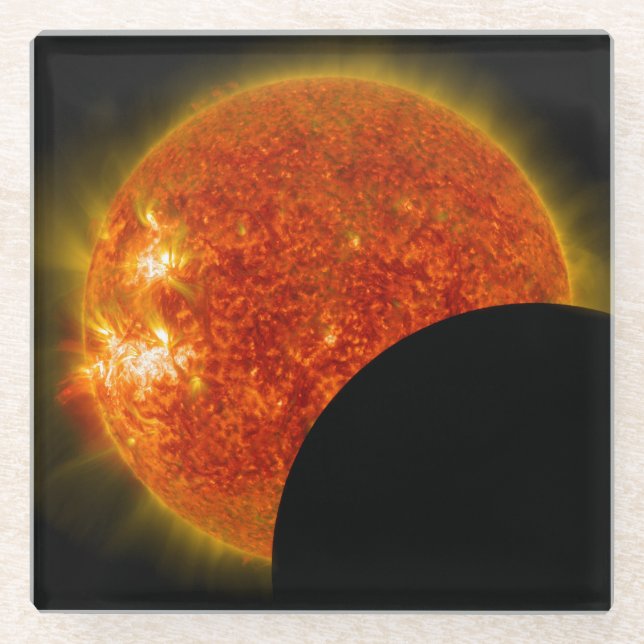 Solar Eclipse in Progress Glass Coaster (Front)