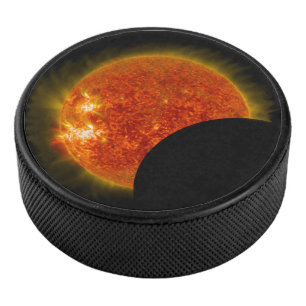 Solar Eclipse in Progress Hockey Puck
